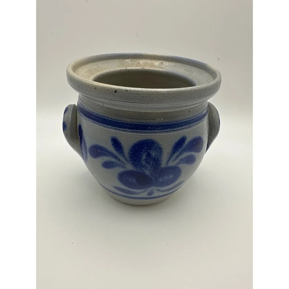 Burger Betschdorf Alsace France Salt Glazed Stoneware Olive Jar Cobalt Blue 3.5